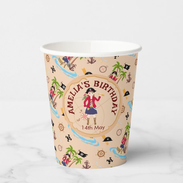 Vasos De Papel Fiesta de cumpleaños del mapa del tesoro del Chica (Izquierda)