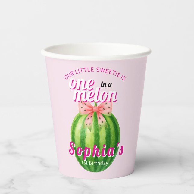 Vasos De Papel Fiesta de Cumpleaños del Melón Dulce (Anverso)
