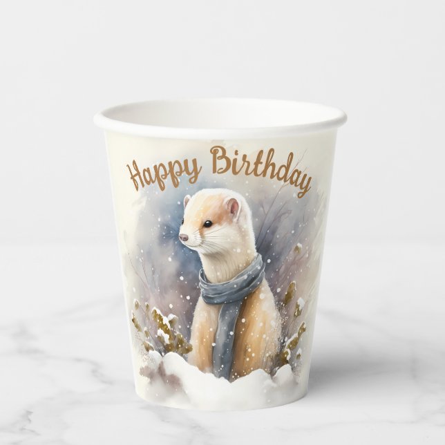 Vasos De Papel Fiesta de cumpleaños del paisaje acuático Ermine S (Anverso)