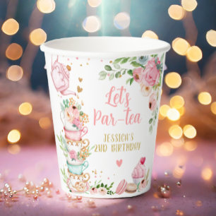 Vasos De Papel Fiesta de cumpleaños del té Flor rosa Chica de per