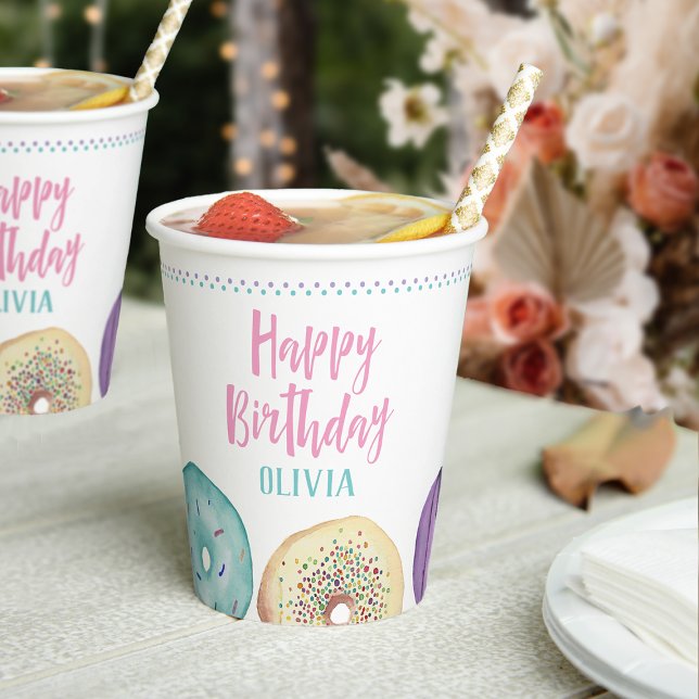 Vasos De Papel Fiesta de cumpleaños del tema del postre de donut  (Subido por el creador)
