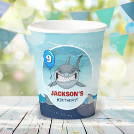Vasos De Papel Fiesta de cumpleaños del tiburón Copa de papel azu
