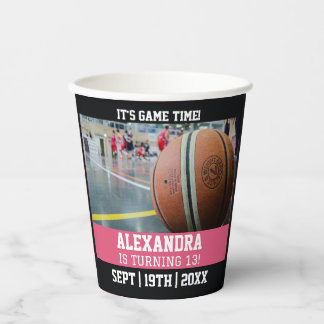 Vasos De Papel Fiesta de Cumpleaños Entrada Baloncesto Rosa