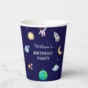 Vasos De Papel Fiesta de cumpleaños espacial con acuarela