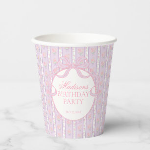 Vasos De Papel Fiesta de Cumpleaños Floral Antiguo Morado de Lujo