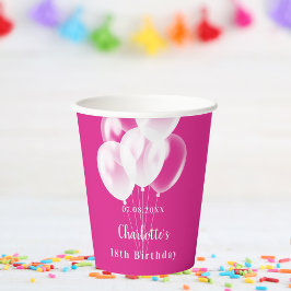 Vasos De Papel Fiesta de cumpleaños globos blancos rosas nombre c