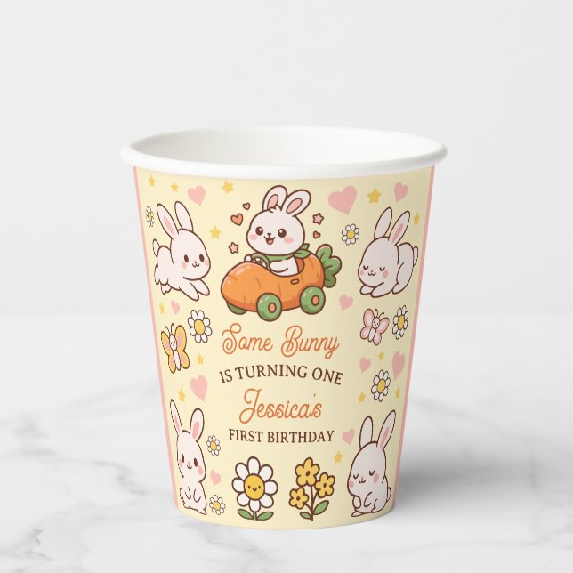 Vasos De Papel Fiesta de cumpleaños infantil caprichosa con conej (Anverso)