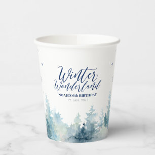 Vasos De Papel Fiesta de cumpleaños infantil Silver & Navy Winter