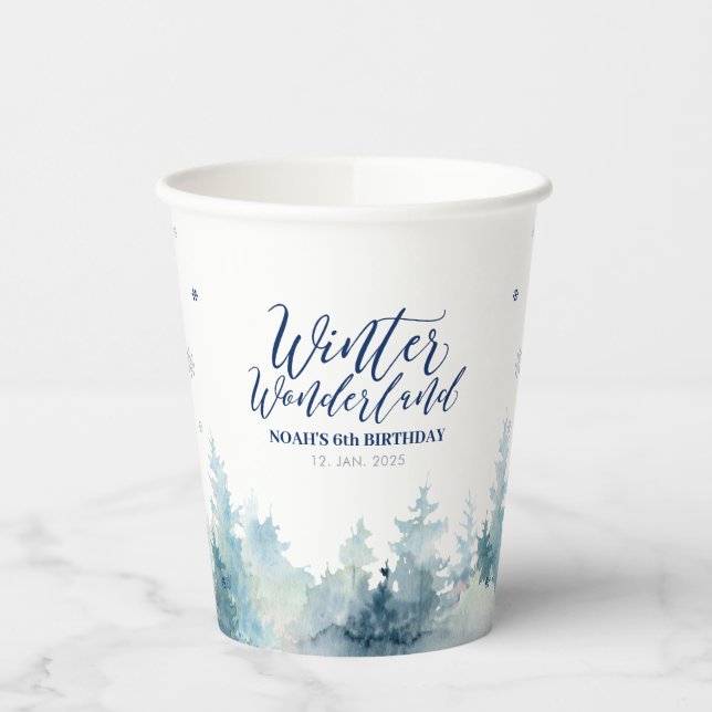 Vasos De Papel Fiesta de cumpleaños infantil Silver & Navy Winter (Izquierda)