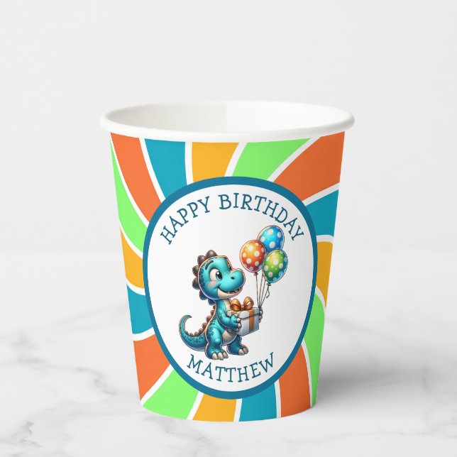 Vasos De Papel Fiesta de cumpleaños infantil temática de dinosaur (Izquierda)