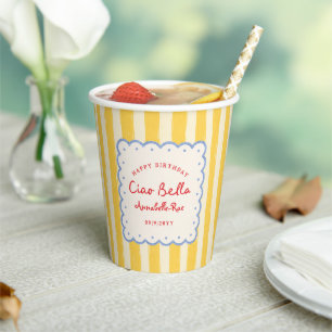 Vasos De Papel Fiesta de Cumpleaños Italiana Personalizada Ciao B