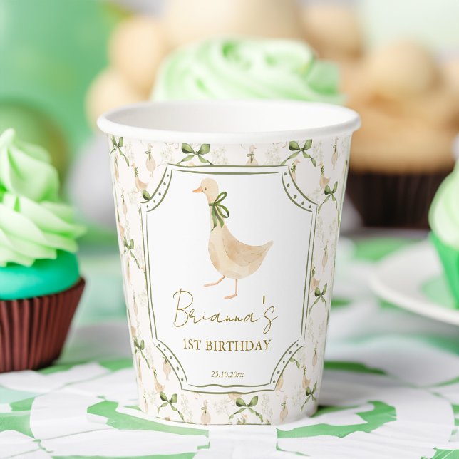 Vasos De Papel Fiesta de cumpleaños monogramada de rimas en viver (Goose nursery rhymes birthday party monogrammed paper cups personalized goose party decor)