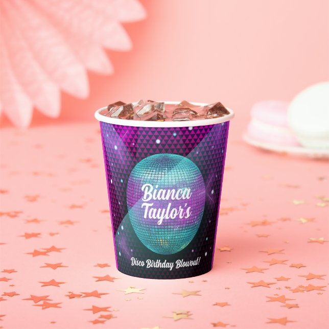 Vasos De Papel Fiesta de cumpleaños morado y rosado Disco Blowout (in situ)