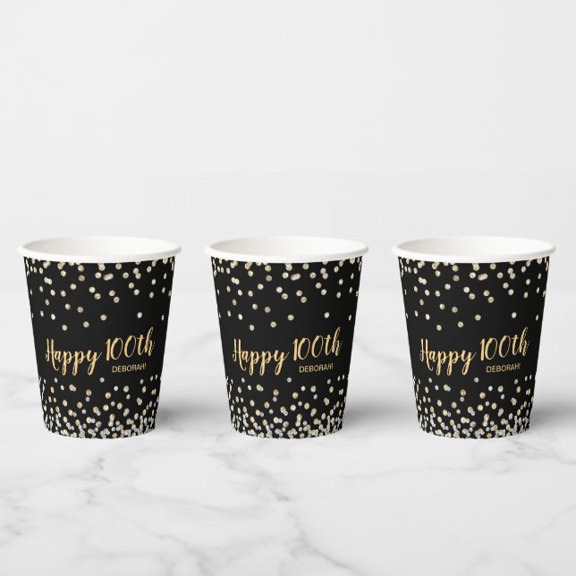 Vasos De Papel Fiesta de cumpleaños número 100 con confeti de oro (Multi)