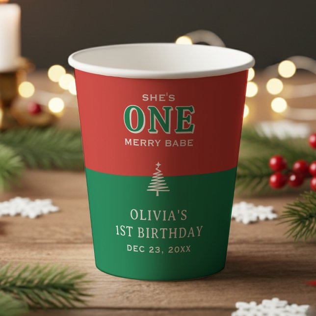 Vasos De Papel Fiesta de cumpleaños número 1 de Navidad festiva r (Christmas 1st Birthday Party Festive Red & Green Paper Cups
)