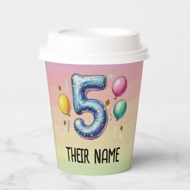 Vasos De Papel fiesta de cumpleaños número 5 sin tema (Anverso)