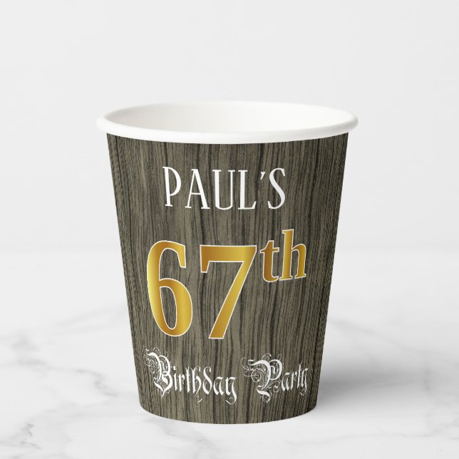 Vasos De Papel Fiesta de cumpleaños número 67 — Efecto oro y made (Anverso)