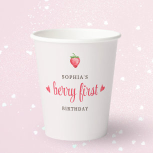 Vasos De Papel Fiesta de cumpleaños número uno con fresas en acua