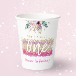 Vasos De Papel Fiesta de cumpleaños número uno de niña Boho Flora