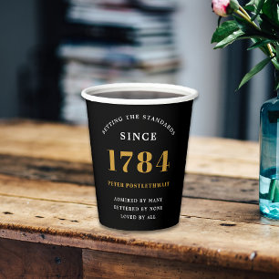 Vasos De Papel Fiesta de cumpleaños Oro negro cualquier año