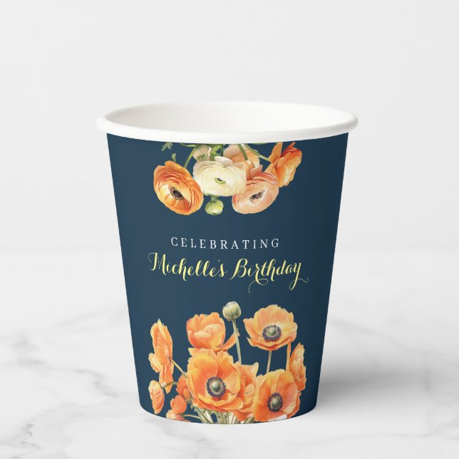 Vasos De Papel Fiesta de cumpleaños otoño caída Naranja brote (Anverso)