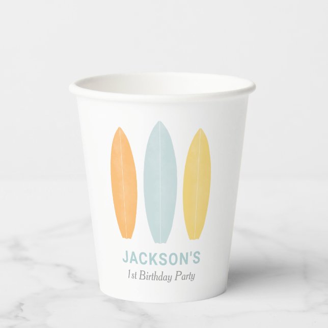 Vasos De Papel Fiesta de cumpleaños para niños de Surfboard (Anverso)