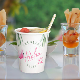 Vasos De Papel Fiesta de cumpleaños personalizada de flamingo ros