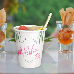 Vasos De Papel Fiesta de cumpleaños personalizada de flamingo ros