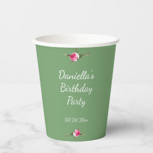 Vasos De Papel Fiesta de cumpleaños personalizada Floral Spray Gr