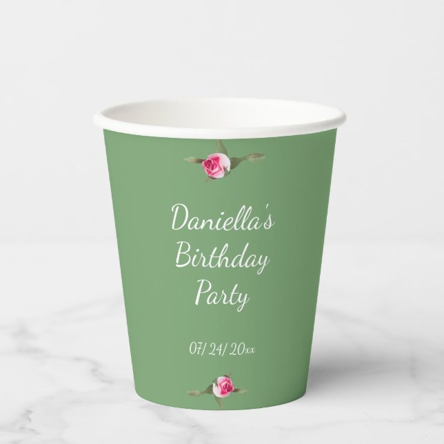 Vasos De Papel Fiesta de cumpleaños personalizada Floral Spray Gr (Anverso)