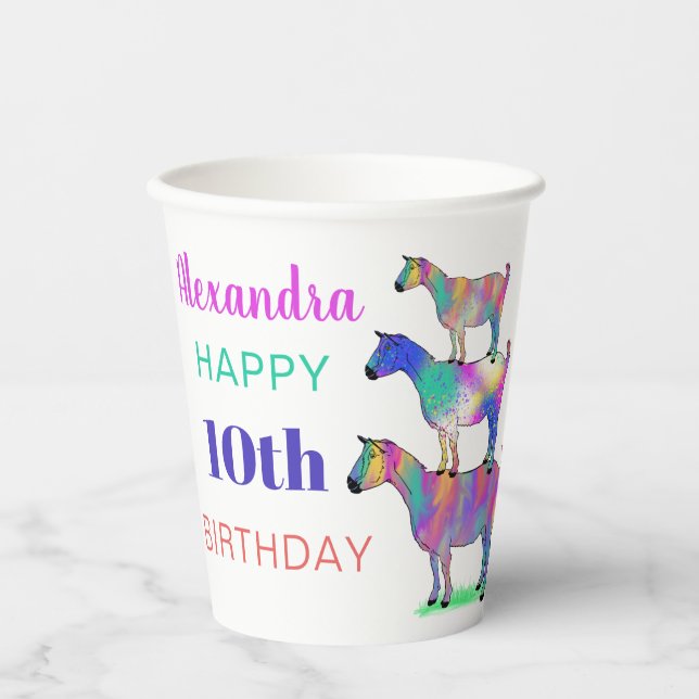 Vasos De Papel Fiesta de cumpleaños personalizada para cabras (Anverso)
