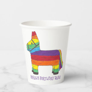 Vasos De Papel Fiesta de cumpleaños Piñata, burro iris personaliz
