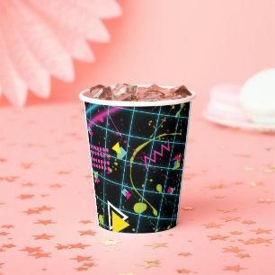 Vasos De Papel Fiesta de cumpleaños Retro Neon Black años 80 90