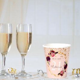 Vasos De Papel Fiesta de cumpleaños rosa oro borgoña purpurina