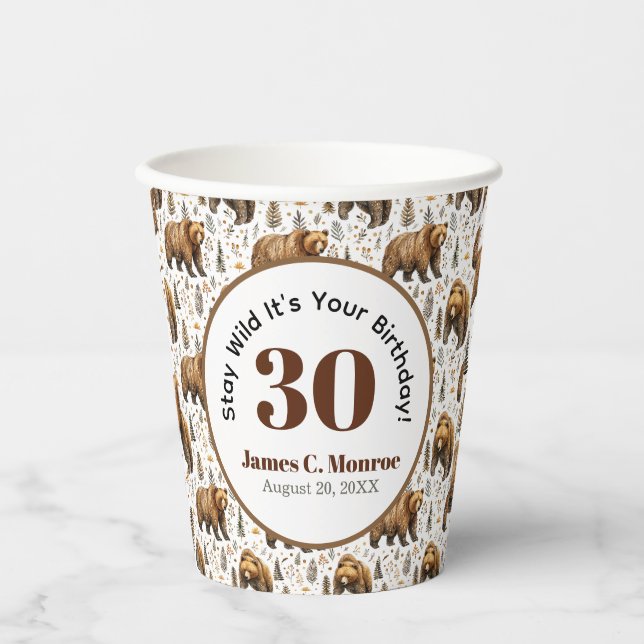Vasos De Papel Fiesta de cumpleaños Stay Wild Bear  (Anverso)