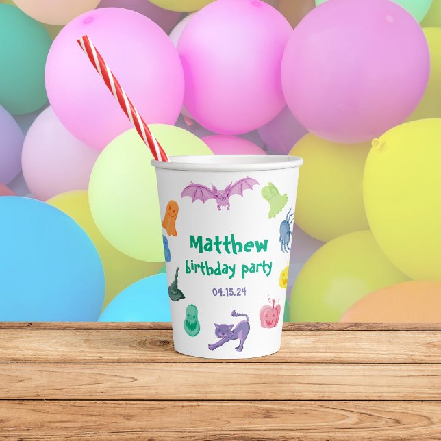 Vasos De Papel fiesta de cumpleaños temática de Halloween (Funny customizable paper cup for Halloween birthday party, with ghosts, pumpkins, bats, spider...)