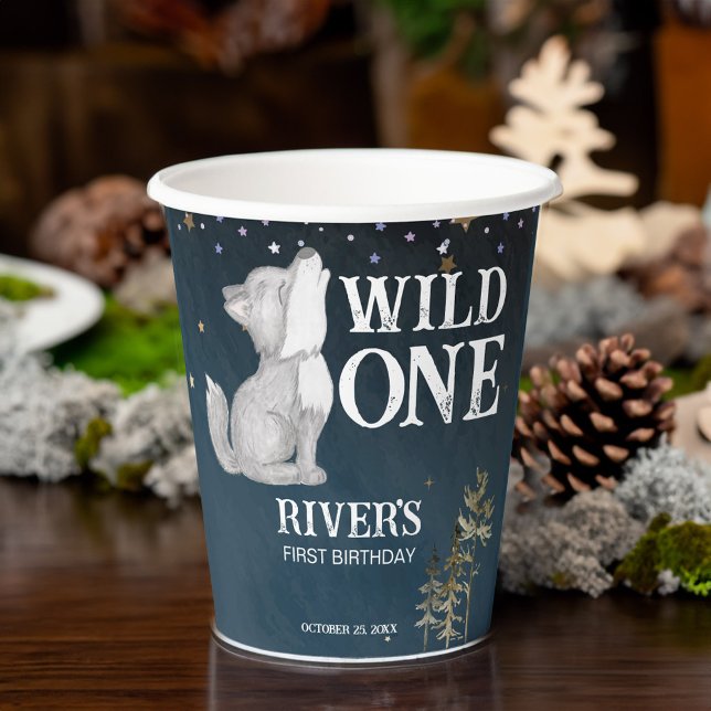 Vasos De Papel Fiesta de cumpleaños temática de lobo pequeño salv (Little wolf themed birthday party wild one paper cups personalized wolf party tableware)