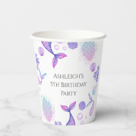 Vasos De Papel Fiesta de cumpleaños temática de Sirena Púrpura