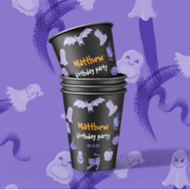 Vasos De Papel Fiesta de cumpleaños temática morada y naranja de