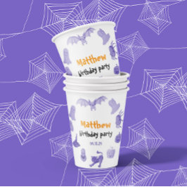 Vasos De Papel Fiesta de cumpleaños temática morada y naranja de 