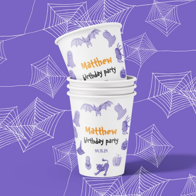 Vasos De Papel Fiesta de cumpleaños temática morada y naranja de  (Subido por el creador)