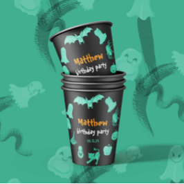 Vasos De Papel Fiesta de cumpleaños temática verde y naranja de H