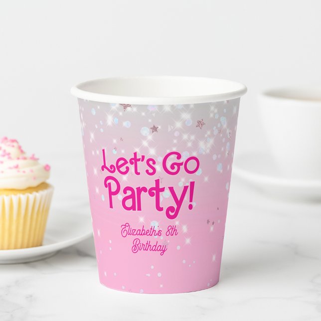 Vasos De Papel Fiesta de Cumpleaños Trendy Pink Let's Go Party  (Trendy Pink Let's Go Party Birthday Party Paper Cups)