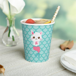 Vasos De Papel Fiesta de cumpleaños turquesa de Purrmaids Sirena 