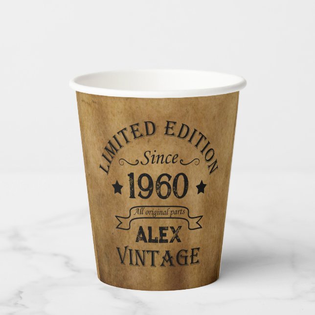 Vasos De Papel Fiesta de cumpleaños vintage personalizada (Reverso )