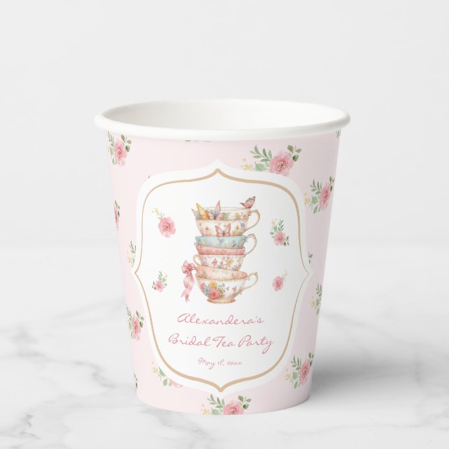 Vasos De Papel Fiesta de Desayuno Nupcial de la Fiesta del Té Ros (Anverso)