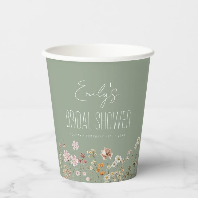 Vasos De Papel Fiesta de Despedida de Soltera Boho de Flores Silv (Anverso)