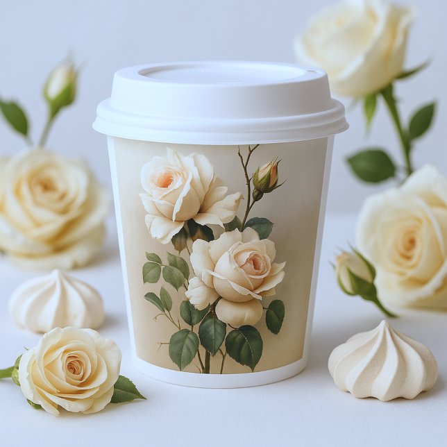 Vasos De Papel Fiesta de Despedida de Soltera Rosa Aceite Beige T (Tea Beige Oil Rose Bridal Shower Party Paper Cups)