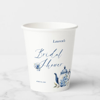 Vasos De Papel Fiesta de Despedida de Soltera Té Azul Floral de B