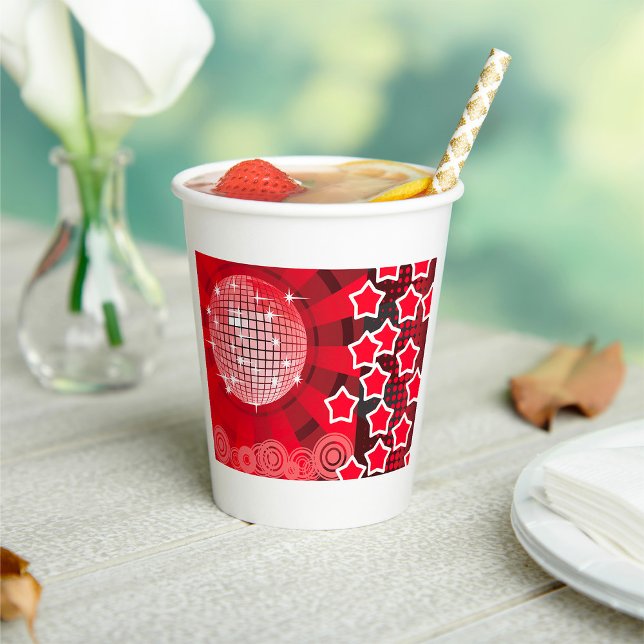 Vasos De Papel Fiesta de disco rojo con estrellas y bola Purpurin (Subido por el creador)